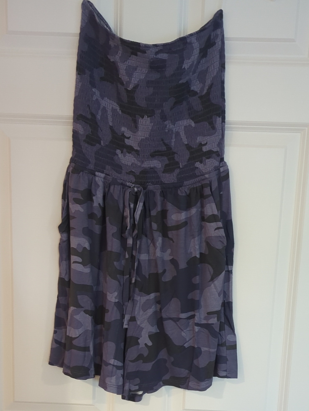 Zenana Outfitters Purple Camo Strapless Romper